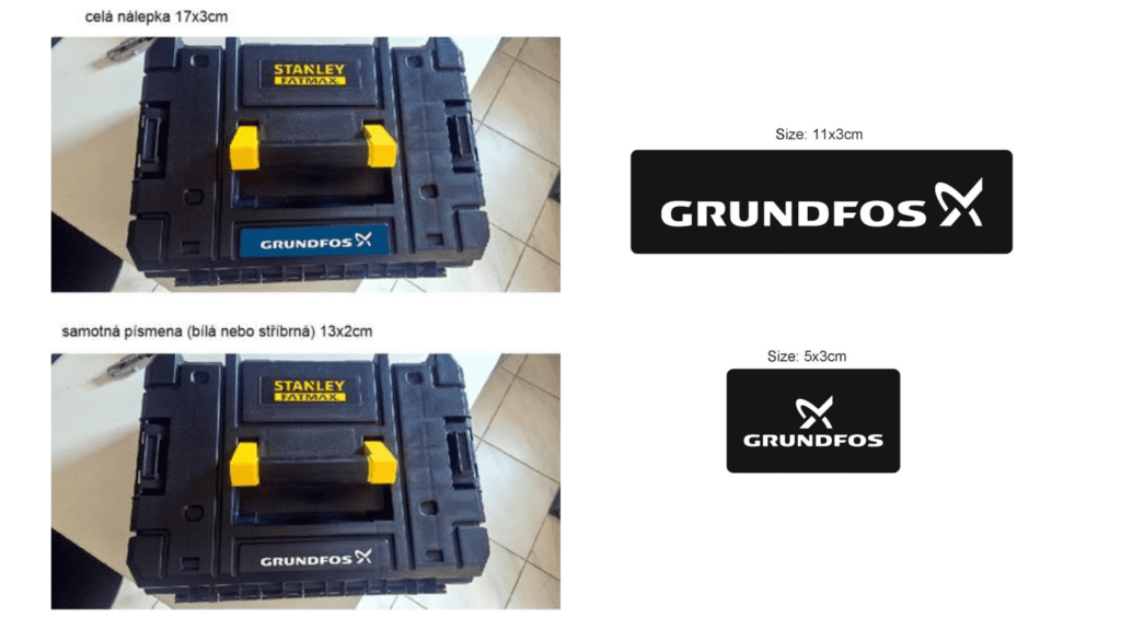 logo and tool box of GRUNDFOS